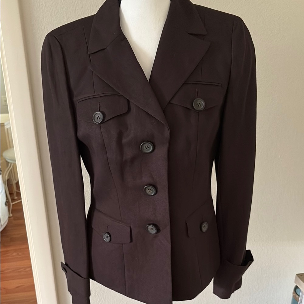 LOFT Brown Double-Breasted Blazer with Notched Lapels